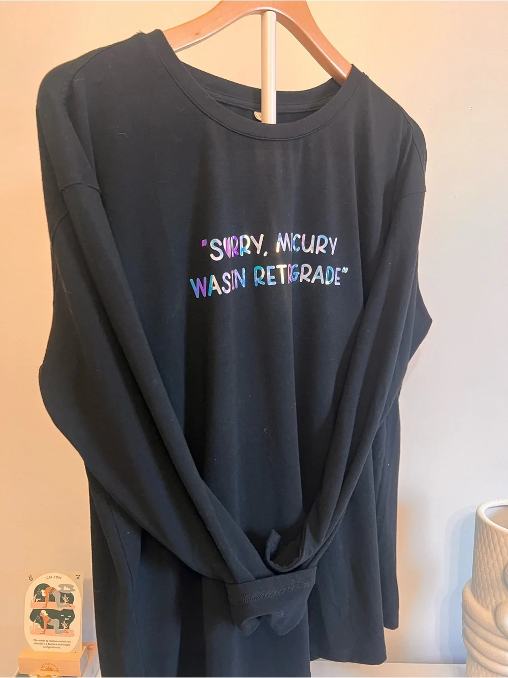 Women’s L Black Graphic Tee with Holographic Lettering